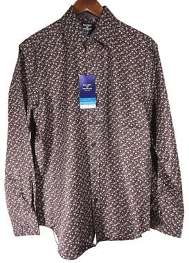 NWT Society of Threads No Iron Stretch Brown Floral Shirt M